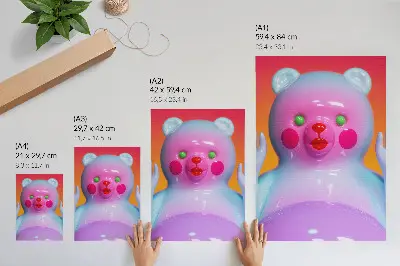 Poster decorativo urso de pelúcia colorido com cores vibrantes e composição moderna
