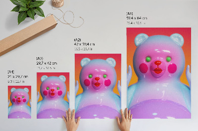 Poster decorativo Urso de pelúcia colorido, cores vibrantes, composição moderna