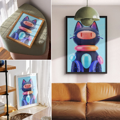 Arte de parede Criatura adorável, atmosfera futurista, cores vibrantes.