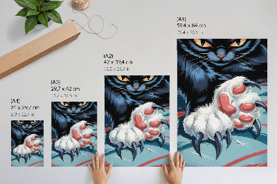Poster para cozinha Gato com garras, cores vibrantes, dinamismo intenso.