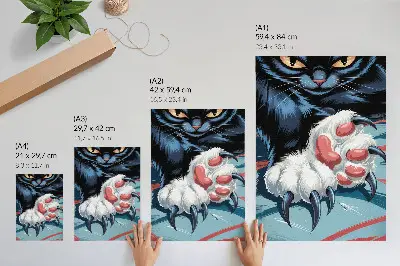 Poster para cozinha gato com garras em cores vibrantes com dinamismo intenso
