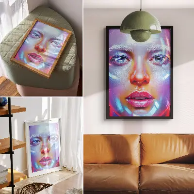Poster decorativo retrato futurista com cores vibrantes