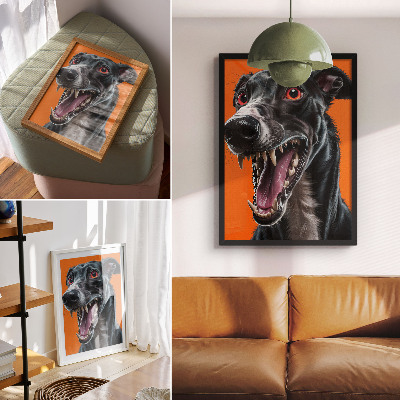 Impressão em tela Pelo preto em fundo laranja, detalhes expressivos