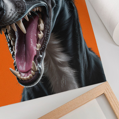 Impressão em tela Pelo preto em fundo laranja, detalhes expressivos