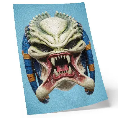 Poster para cozinha com estampa de máscara de monstro em verde e azul