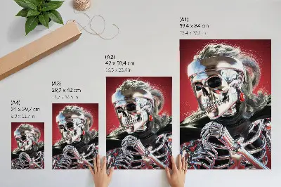 Arte de parede esqueleto prateado eletrizante em fundo vermelho