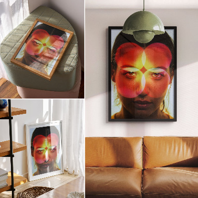 Poster decorativo Rosto humano com círculos de energia coloridos