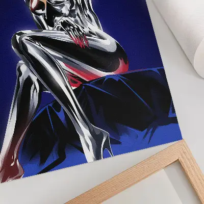 Impressão em tela figura futurista com elementos brilhantes e cores intensas