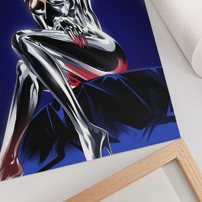 Impressão em tela Figura futurista, elementos brilhantes, cores intensas.
