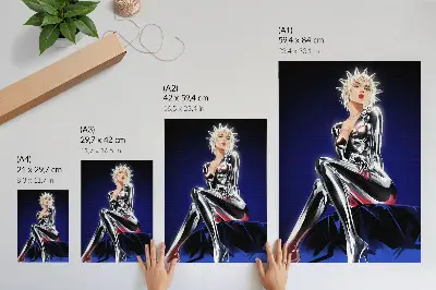 Impressão em tela figura futurista com elementos brilhantes e cores intensas