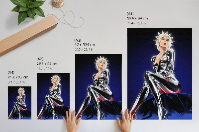 Impressão em tela Figura futurista, elementos brilhantes, cores intensas.