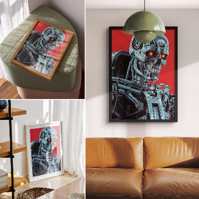 Impressão em tela Robô futurista em um fundo vermelho
