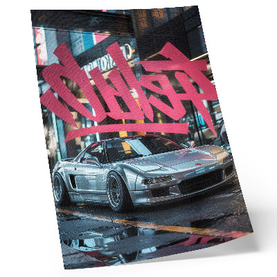 Poster decorativo Carro esportivo com grafite e vibe de vida urbana moderna.