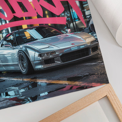 Poster decorativo Carro esportivo com grafite e vibe de vida urbana moderna.