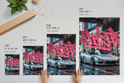 Poster decorativo Carro esportivo com grafite e vibe de vida urbana moderna.