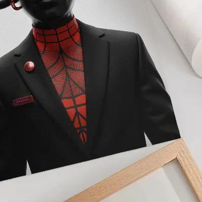 Poster decorativo com design futurista em tons de preto e vermelho