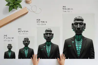 Impressão em tela com estilo futurista e contrastes expressivos em tons de turquesa