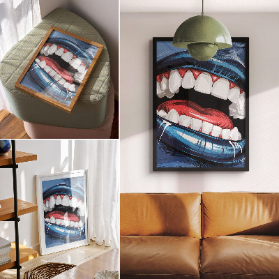 Arte de parede Cores intensas nos lábios contrastam com um estilo dinâmico.