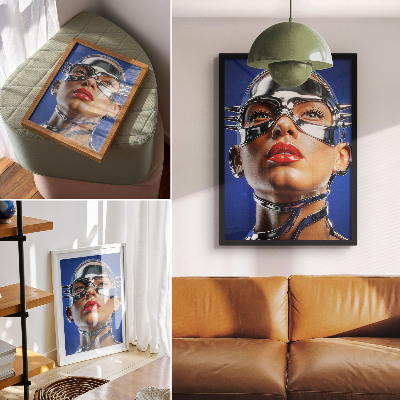 Poster decorativo Figura futurista, cores intensas, modernidade.