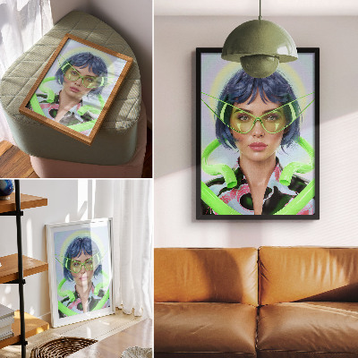 Arte de parede Um retrato futurista de uma mulher com a energia da cor.