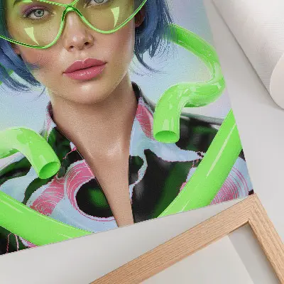 Arte de parede retrato futurista de uma mulher com cores energéticas