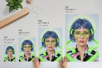 Arte de parede retrato futurista de uma mulher com cores energéticas