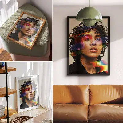 Poster decorativo com detalhes coloridos de modernidade intensa e dinamismo