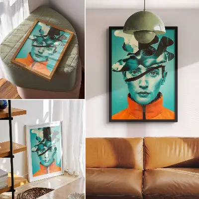 Impressão em tela com cores contrastantes, surrealismo e formas dinâmicas