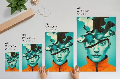 Impressão em tela com cores contrastantes, surrealismo e formas dinâmicas