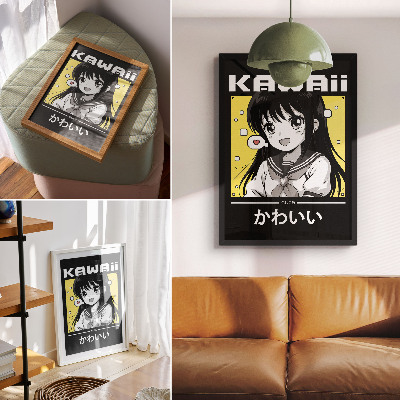 Poster decorativo Linhas pretas em estilo mangá com detalhes em amarelo