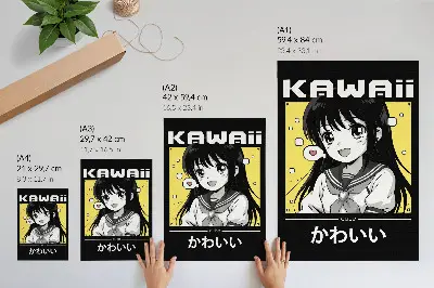 Poster decorativo com linhas pretas em estilo mangá e detalhes em amarelo