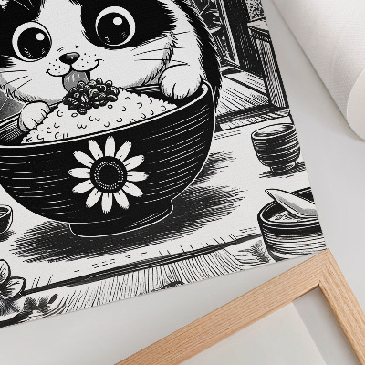 Impressão em tela Gato em uma tigela de arroz, estilo de quadrinhos, estilo oriental.