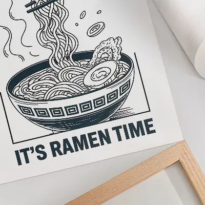 Arte de parede tigela de ramen estilo quadrinhos com hashis que absorvem o sabor