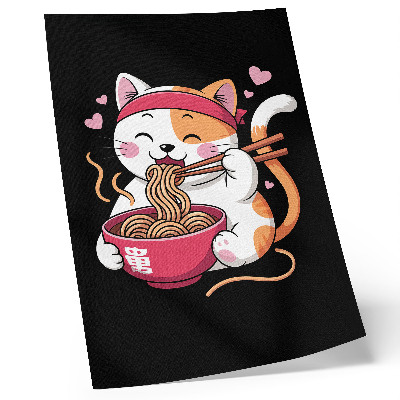 Poster para cozinha Gatinho rosa adorável comendo macarrão