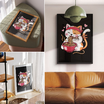 Poster para cozinha Gatinho rosa adorável comendo macarrão