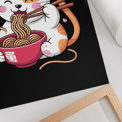 Poster para cozinha Gatinho rosa adorável comendo macarrão