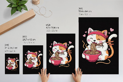 Poster para cozinha Gatinho rosa adorável comendo macarrão
