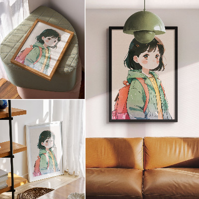Poster decorativo Retrato ilustrado de uma menina em tons pastel.