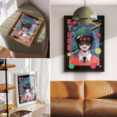 Poster para cozinha Tema de mulher em realidade virtual no espaço moderno