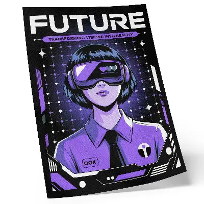Poster decorativo com tema dinâmico roxo de tecnologia futurista