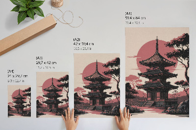 Arte de parede pagode oriental natureza árvores harmonia estética
