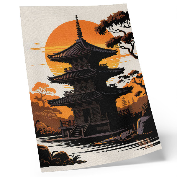 Poster decorativo Edifício oriental, sol, árvores, água