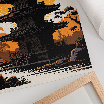 Poster decorativo Edifício oriental, sol, árvores, água