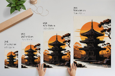 Poster decorativo Edifício oriental, sol, árvores, água