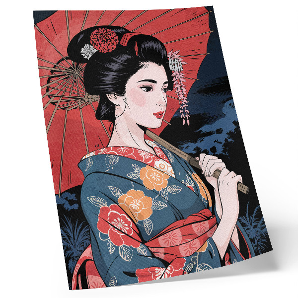 Poster para cozinha Mulher estilo japonês com guarda-chuva colorido à noite