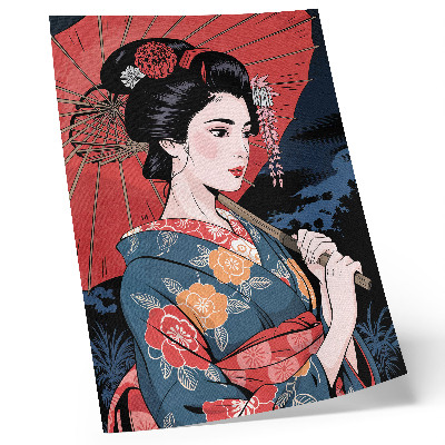 Poster para cozinha Mulher estilo japonês com guarda-chuva colorido à noite