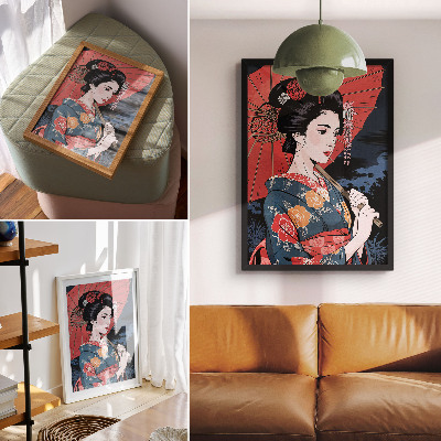 Poster para cozinha Mulher estilo japonês com guarda-chuva colorido à noite