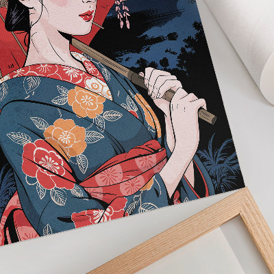 Poster para cozinha Mulher estilo japonês com guarda-chuva colorido à noite