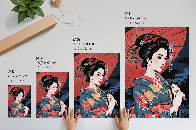 Poster para cozinha Mulher estilo japonês com guarda-chuva colorido à noite