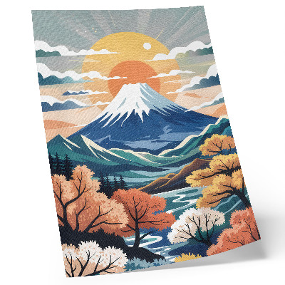 Poster decorativo Montanhas cobertas de neve, floresta colorida, pôr do sol